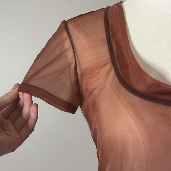 Y2K ABS Brown Sheer Mesh Square Neck Maxi Dress Whimsigoth Fairy Grunge Size SP - Picture 7 of 13